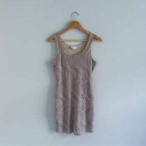 3/$20⚡️ Vintage Y2K Geri C Tan Cream Bodycon Overlay Swirl Mini Midi Dress